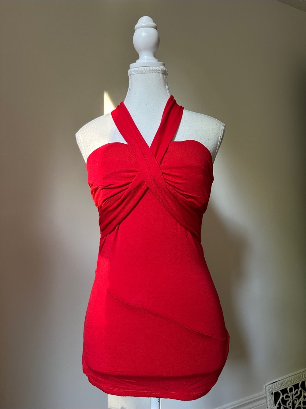 PUDDING JEANS Red Y2K Criss Cross Halter Party Summer Ruched Side‎ Top Medium